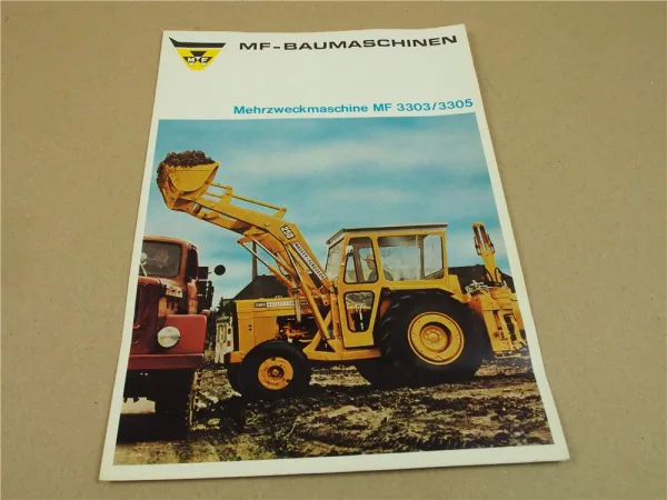 Prospekt Massey Ferguson MF 3303 3305 Mehrzweckbaumaschine Baggerlader 60er Jahr