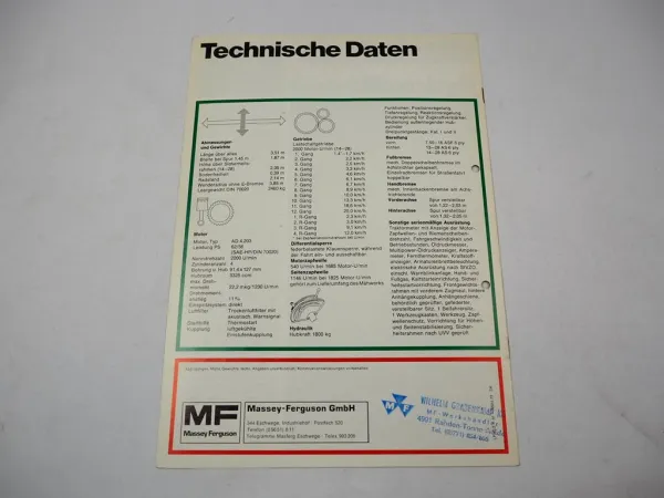 Prospekt Massey Ferguson MF158 Schlepper mit 62 PS 1973
