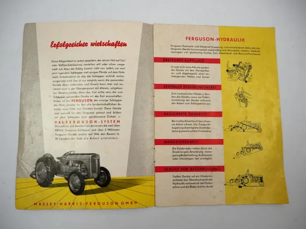 Prospekt Massey Ferguson TE-D TE-F Schlepper Anbaugeräte 1954
