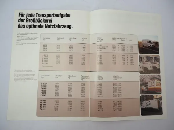 Prospekt Mercedes Benz LKW 207D L407D - LP813 Transportberatung Großbäckerei 1979
