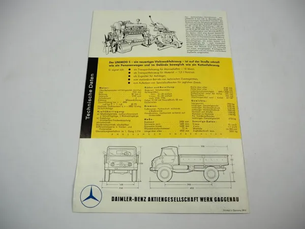 Prospekt Mercedes Benz Unimog S 404 mit technischen Daten 1958