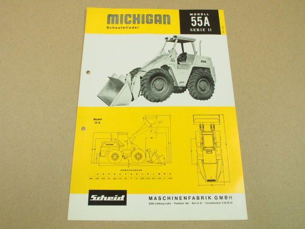 Prospekt Michigan Scheid Schaufellader 55A Serie II 1960er Jahre
