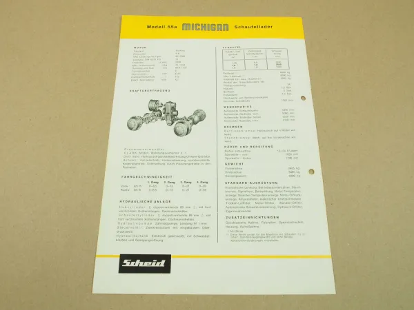 Prospekt Michigan Scheid Schaufellader 55A Serie II 1960er Jahre