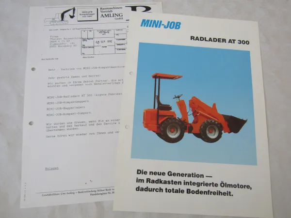 Prospekt Mini-Job AT300 Radlader mit Mitsubishi K4E Motor 90er Jahre