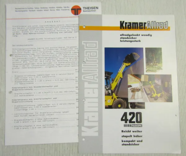 Prospekt mit Technischen Daten Kramer Allrad 420 Telescopic 9/98 + Preis Angebot