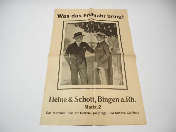 Prospekt Mode Bekleidung Herren Knaben Heine & Schott Bingen ca. 1925