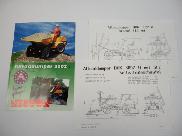 Prospekt Neuson 3002H Allrad Dumper mit 2 Maßzeichnungen 1995