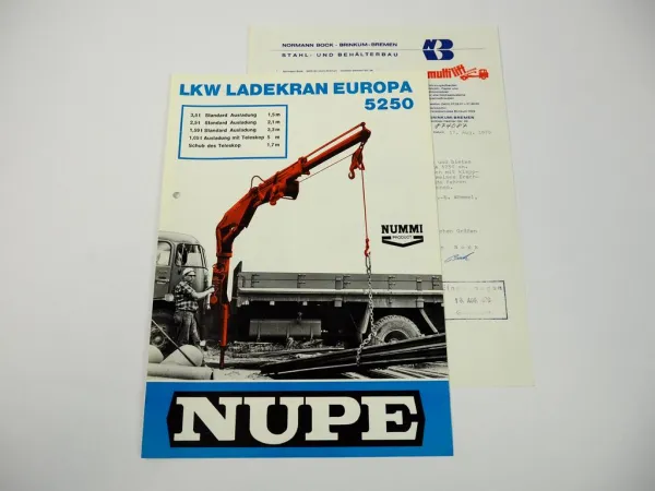 Prospekt Nupe Europa 5250 Ladekran für LKW Normann Bock Bremen 1970