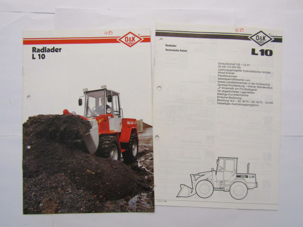 Prospekt O&K L10 Radlader 1989 und technische Daten Datenblatt