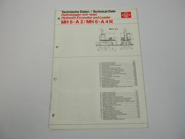 Prospekt O&K MH6 A2 A4N Hydraulikbagger Technische Daten1978