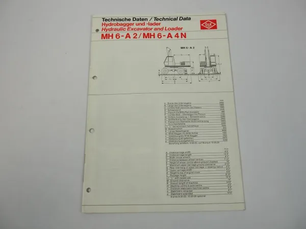 Prospekt O&K MH6 A2 A4N Hydraulikbagger Technische Daten1978