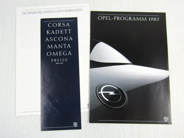 Prospekt Opel Programm 1987 Corsa Kadett Omega Ascona Manta + Preisliste 3/87