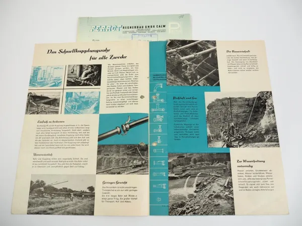 Prospekt Perrot Kardan Schnellkupplungsrohre für Pumpen 1958 + Preisliste