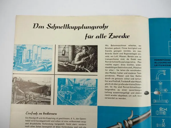 Prospekt Perrot Kardan Schnellkupplungsrohre für Pumpen 1961