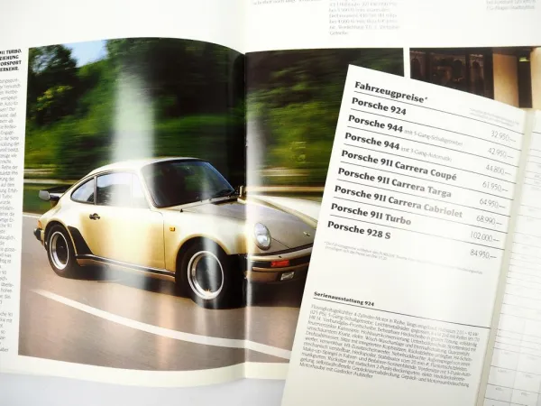 Prospekt Porsche 911 Carrara Targa Turbo 924 928S 944 Modelljahr 1984 Preisliste
