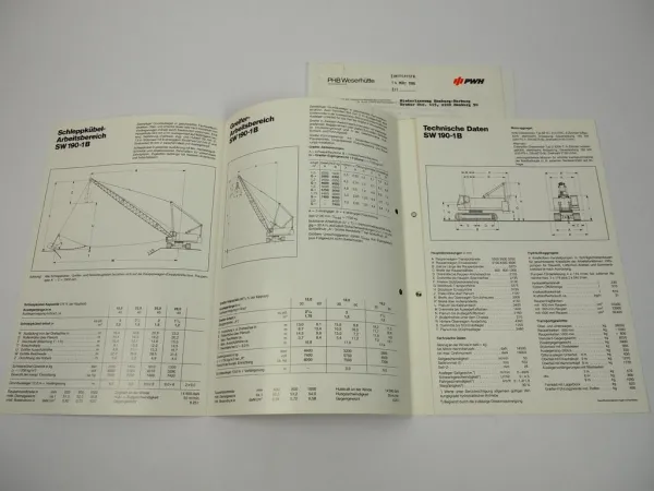 Prospekt PWH Weserhütte SW190-1B Raupenbagger + Angebot 1986