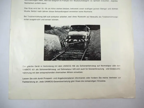 Prospekt Ries Spezialgeräte Bruchsal Spritzgeräte am Unimog 406 421 ca. 1970er J.