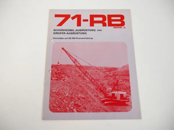 Prospekt Ruston Bucyrus 71-RB Schwerlast Raupenkran Ausrüstung 1970er Jahre