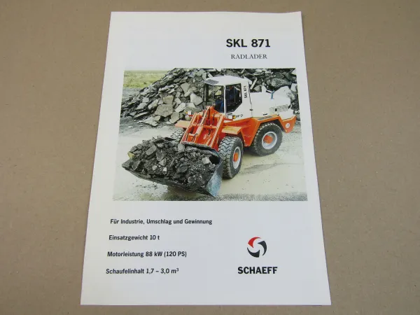 Prospekt Schaeff SKL 871 Radlader mit 120 PS Perkins Motor 90er Jahre