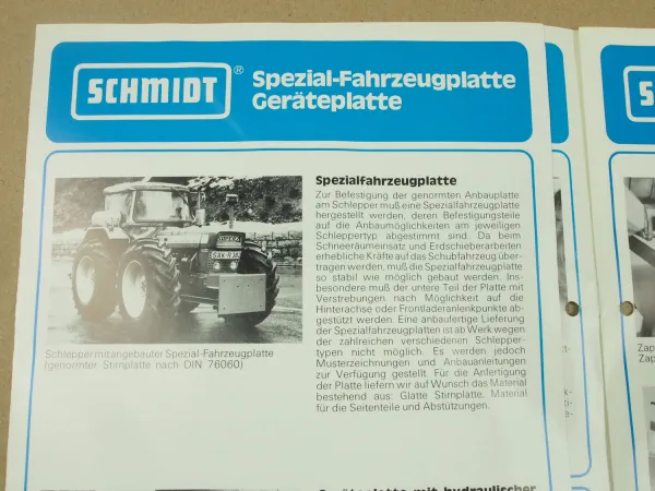 Prospekt Schmidt Anbaugeräte für Schlepper und Baumaschinen 1978 zB Deutz Kramer