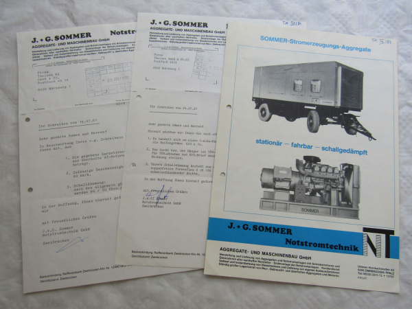 Prospekt Sommer Notstromtechnik Stromerzeugungsaggregate wohl um 1980/1981