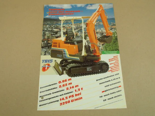 Prospekt Takeuchi TB 15 22 25 36 45 68 S TZ30 Kompaktbagger Minibagger