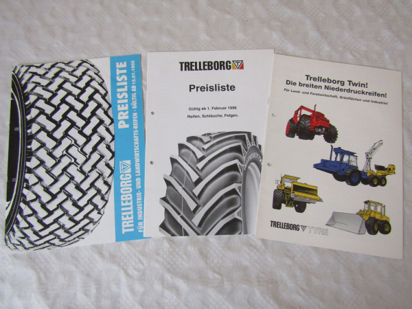 Prospekt und 2 Preislisten Trelleborg Reifen für Land- Forstwirtschaft Industrie