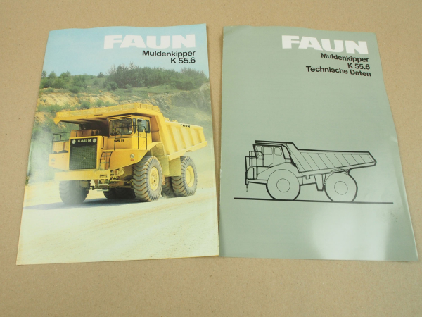 Prospekt und Datenblatt für FAUN K55.6 Muldenkipper von 1984