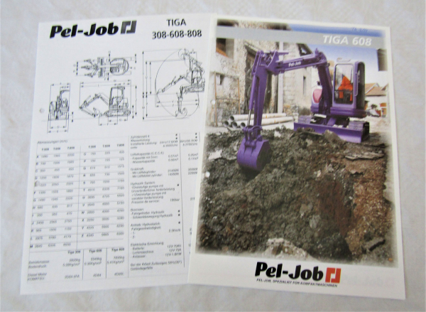 Prospekt und Datenblatt Pel-Job TIGA 608 Kompaktbagger aus den 90er Jahren