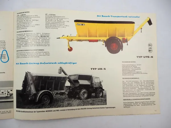 Prospekt Unsinn Record Düngertechnik für Traktor & Unimog Produktprogramm 1970er