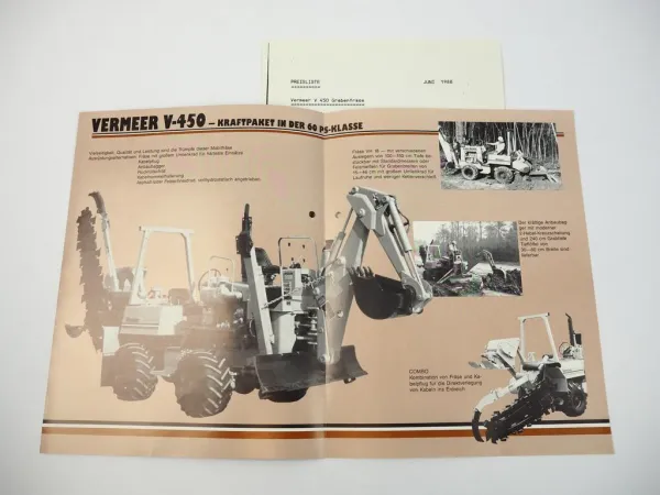 Prospekt Vermeer V450 Grabenfräse Steinbrück 1986 + Preisliste