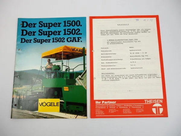 Prospekt Vögele Super 1500 1502 Straßenfertiger + Angebot 1985