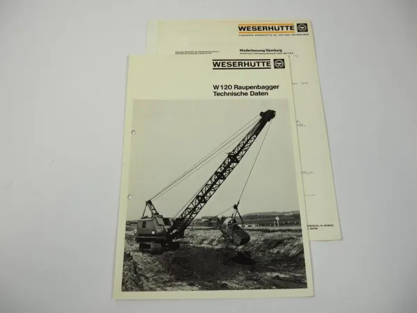 Prospekt Weserhütte W120 Raupenbagger Kran Techn. Daten 1979 + Angebot