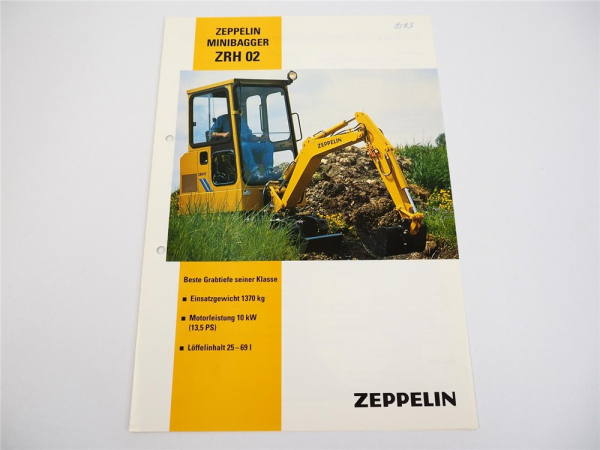 Prospekt Zeppelin ZRH 02 Mini Bagger 13.5 PS technische Beschreibung 1992