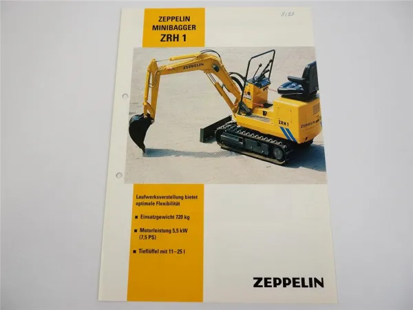 Prospekt Zeppelin ZRH1 Mini Bagger 7.5 PS technische Beschreibung 1992