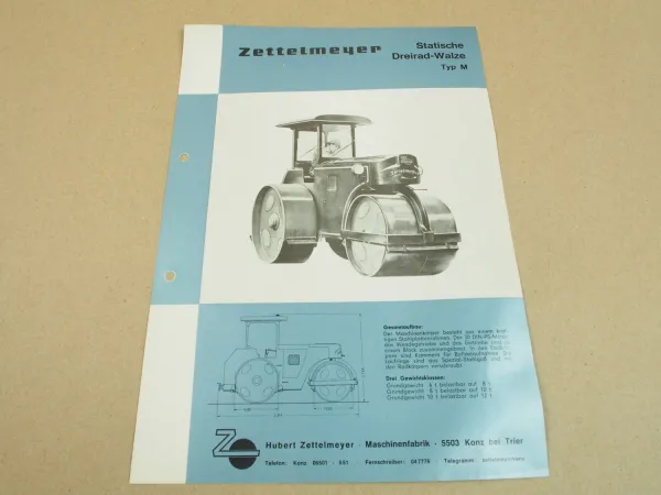 Prospekt Zettelmeyer statische Dreiradwalze Typ M von 1965