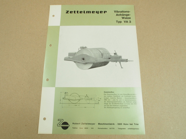 Prospekt Zettelmeyer VA3 Vibrations Anhängewalze 1965