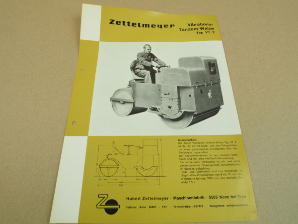Prospekt Zettelmeyer VT 2 Vibrations Tandemwalze 1965