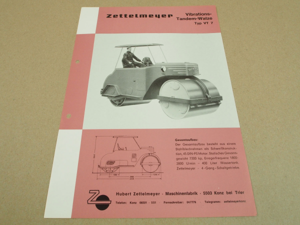 Prospekt Zettelmeyer VT 7 VibrationsTandemwalze April 1965
