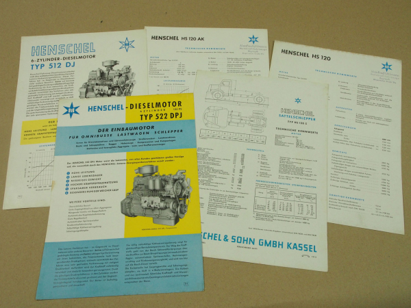 Prospekte Datenblätter Henschel HS100 HS120 und Motoren 522DPJ 512DJ 1950er Jahr