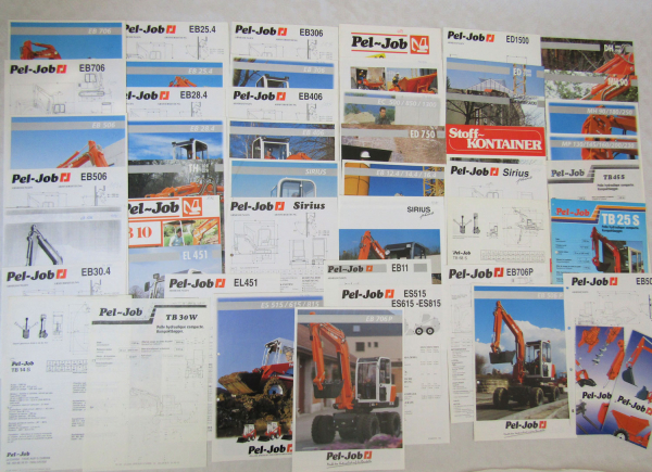 Prospekte und Datenblätter Pel-Job Kompaktbagger und Anbaugeräte ca 1989-1994