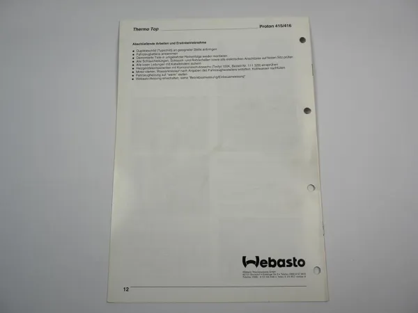 Proton 415 416 Einbauanleitung Webasto Thermo Top BW50 Heizung