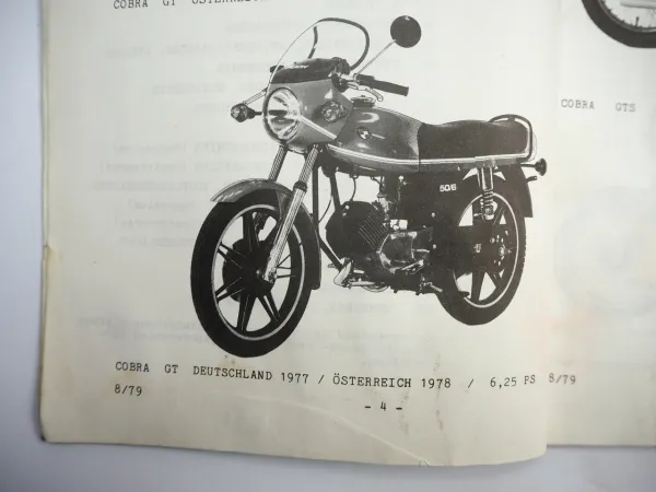 Puch Cobra GT GTS GTL Moped 6 Gang 50 ccm Ersatzteilliste Ersatzteilkatalog 1980