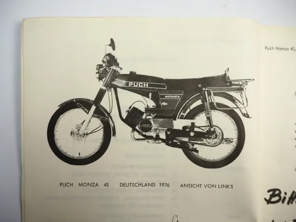 Puch Monza 4S 4SL Mokick 4 Gang Ersatzteilliste Ersatzteilkatalog 1976