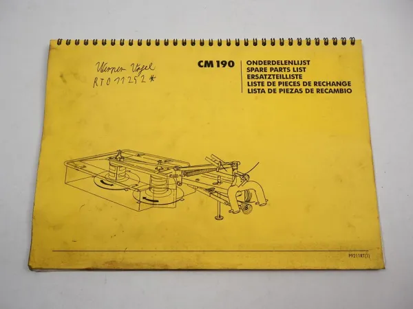PZ Zweegers CM190 Rotormäher Ersatzteilliste Spare Parts List ab RT010347