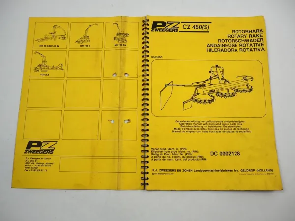 PZ Zweegers CZ450 CZ450S Rotoschwader Betriebsanleitung Ersatzteilliste 1990