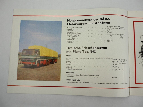 Raba 842 572 LKW Pritschenwagen mit Anhänger Prospekt 1970er Jahre Ungarn