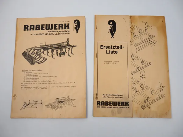 Rabewerk LS Grubber Betriebsanleitung Ersatzteilliste 1978