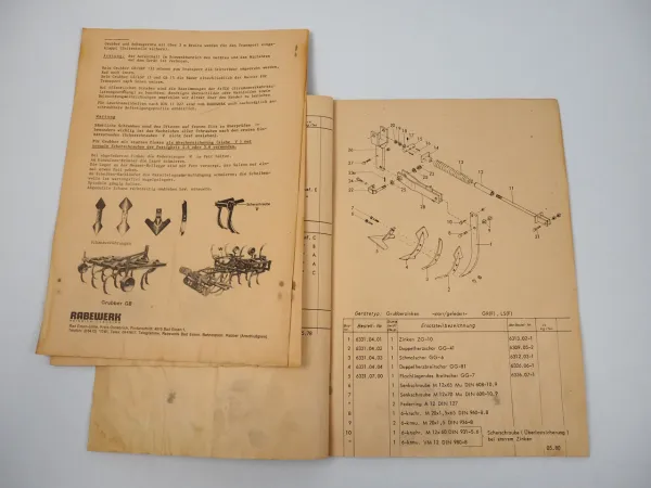 Rabewerk LS Grubber Betriebsanleitung Ersatzteilliste 1978