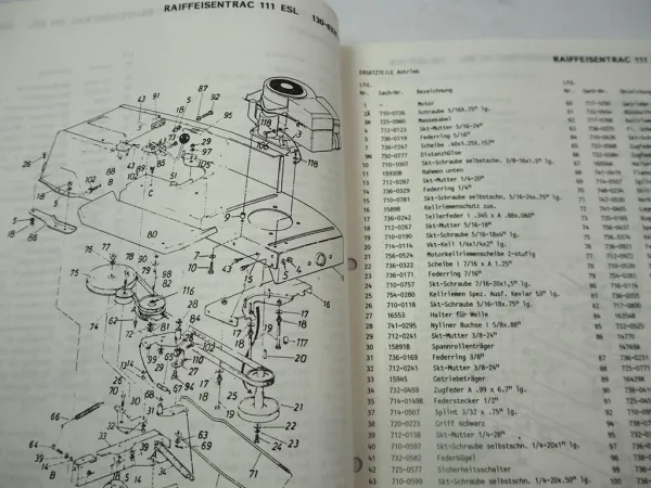 Raiffeisen Trac 111 ESL Ersatzteilliste Schaltplan Elektrik Mod. 130-637F-628
